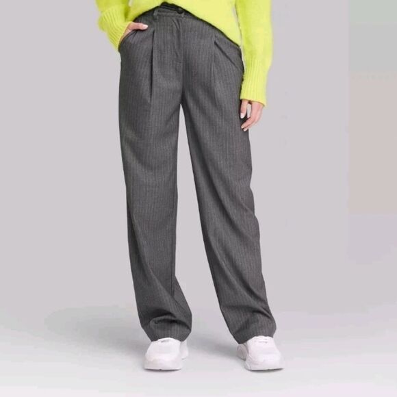 wild fable Pants - Target Wild Fable High Rise Wide Leg Relaxed Fit Gray Pinstripe Size 17